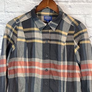 Pendleton Women‎ Gray Plaid Virgin Wool Long Sleeve Shirt Button Shirt Sz Large